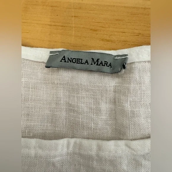 Women’s Angela Mara Oversized Made In Italy Ruffled Hem & Sleeve 100% Linen Top - Picture 4 of 5